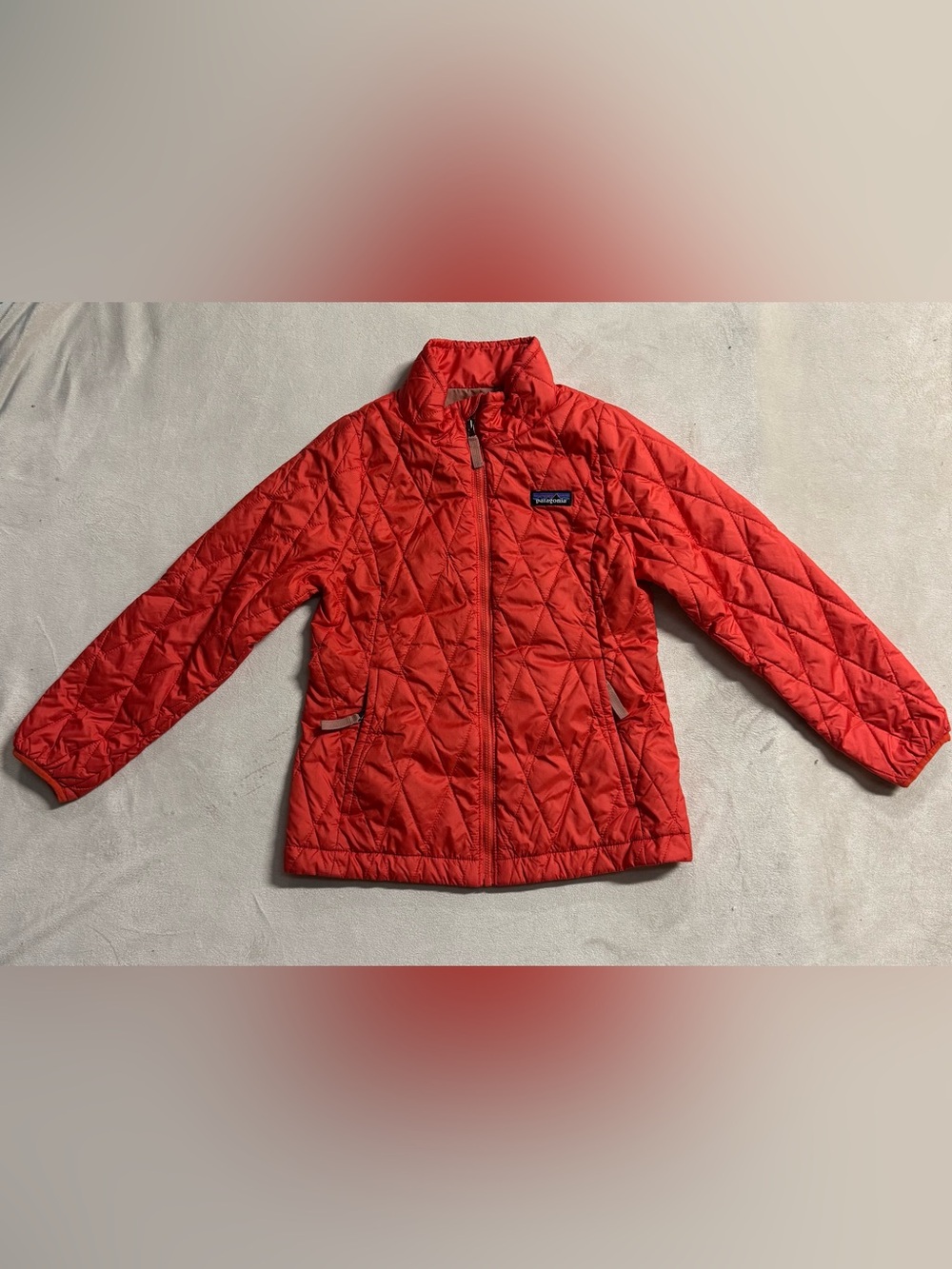 Patagonia Primaloft Nano Puff Orange Red Light Puffer Jacket Kids Sz s (7/8)